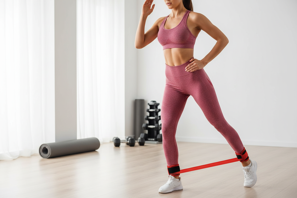 Frau trainiert Hüfte mit TransformBand