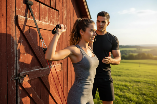 Training an der Scheune - KORREKTE Verbindung: Anchor → Seil → Rotes Band → Frau